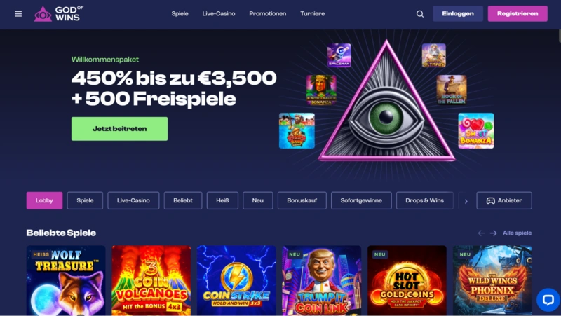 God of Wins Homepage